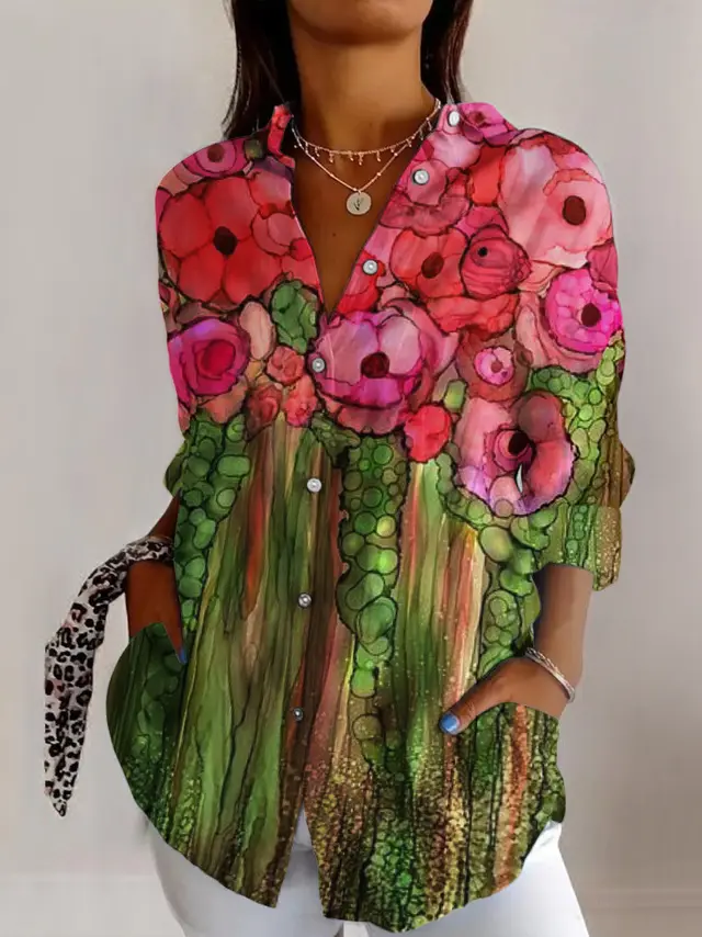 Women's Long Sleeve Floral Button Shirt 1D838 - Shop at LoveMi
