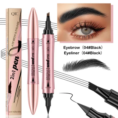 Double headed 3D Micro carved Liquid Four fork Eyebrow Pencil Eyeliner 2 in one Dual purpose Eye D Suit - Shop at LoveMi