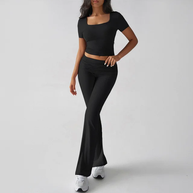 Sports Navel T shirt Long Pants Suit Women's Clothing Black - Shop at LoveMi