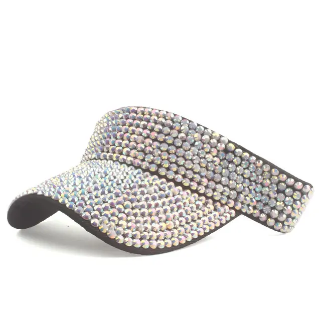 Spot Drill Sun Hat Sun Protection No Top Girl's Cap Black Cap White Ab Diamond - Shop at LoveMi