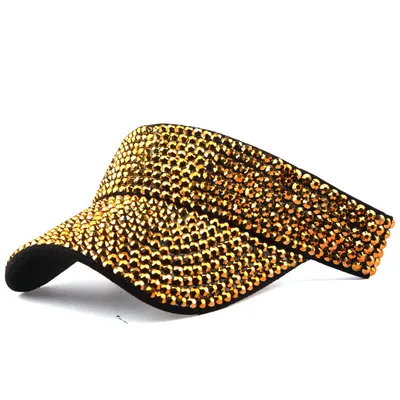 Spot Drill Sun Hat Sun Protection No Top Girl's Cap Black Hat Gold Diamond - Shop at LoveMi