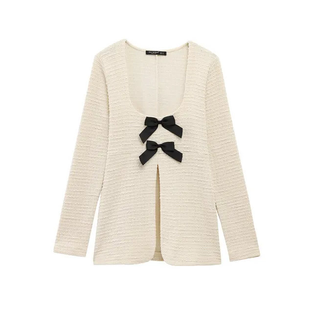 Bowknot Long sleeved Top Bell bottom Pants Long Pants Suit Top - Shop at LoveMi