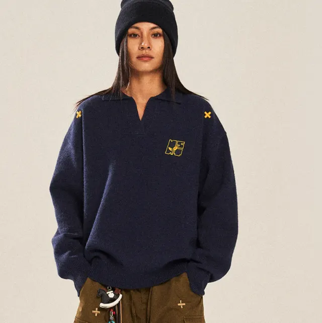 Retro Lazy High grade Sweater Navy Blue - Shop at LoveMi