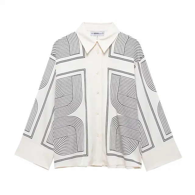 New European And American Style Women's Fashion Casual Printing Diagonal Cloth Shirt Top - Shop at LoveMi
