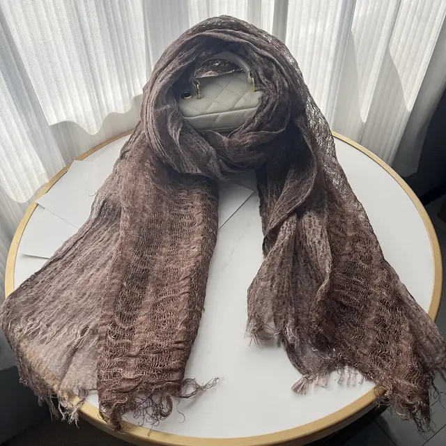 Solid Color Linen Scarf Retro Style Tassel Shawl For Women Coffee - Shop at LoveMi