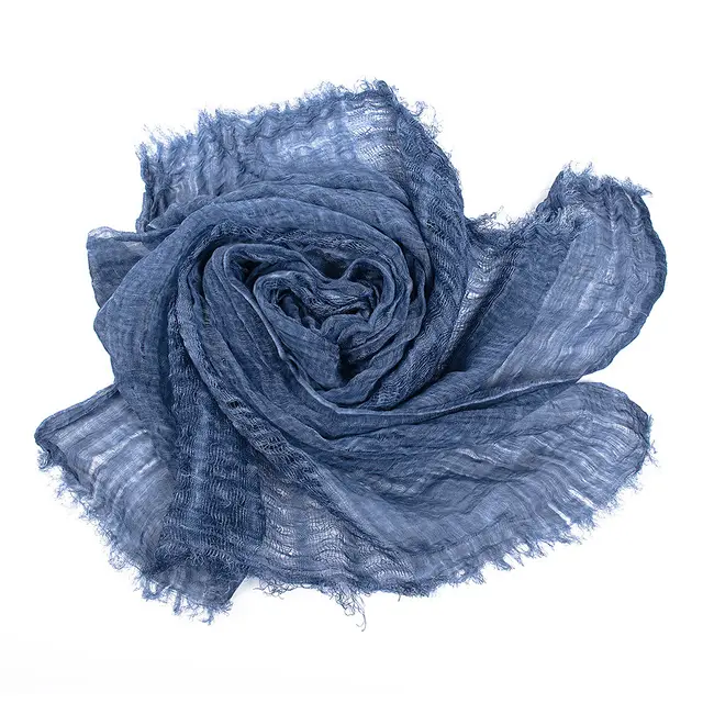 Solid Color Linen Scarf Retro Style Tassel Shawl For Women Navy Blue - Shop at LoveMi