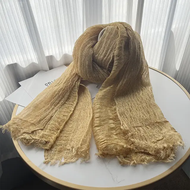 Solid Color Linen Scarf Retro Style Tassel Shawl For Women Turmeric - Shop at LoveMi
