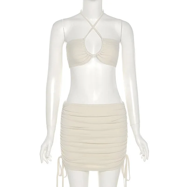 Tube Top Halter Top High Waist Stretch Skirt Skirt Outfit Khaki - Shop at LoveMi