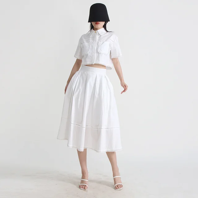 Retro Two piece Set Women's Short Shirt White - Shop at LoveMi