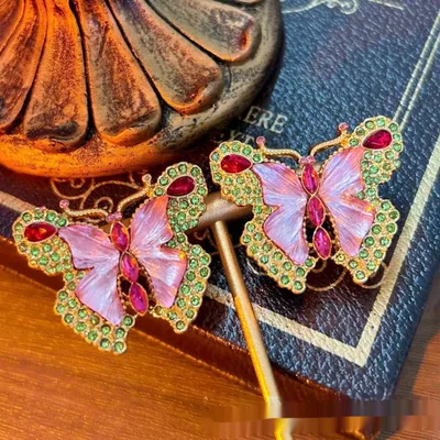 Butterfly Rhinestone Sweet Brooch Necklace Suit Earrings - Shop at LoveMi