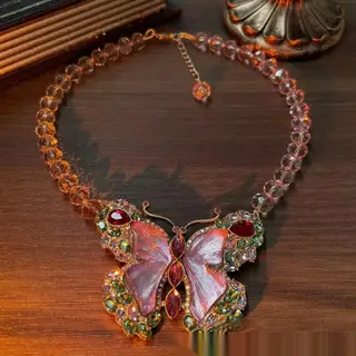 Butterfly Rhinestone Sweet Brooch Necklace Suit - Necklace