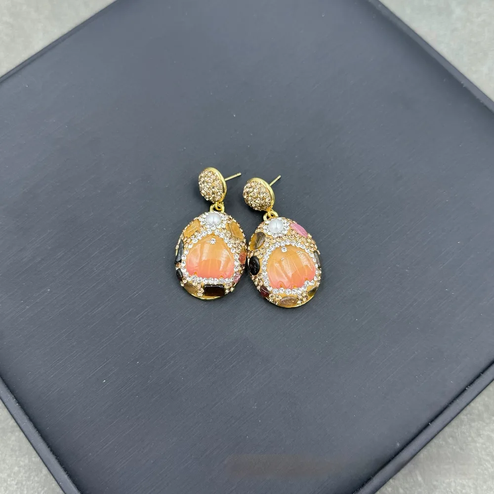 New Natural Tourmaline Inlaid Pearl Flower shaped Suit Earrings - Shop at LoveMi