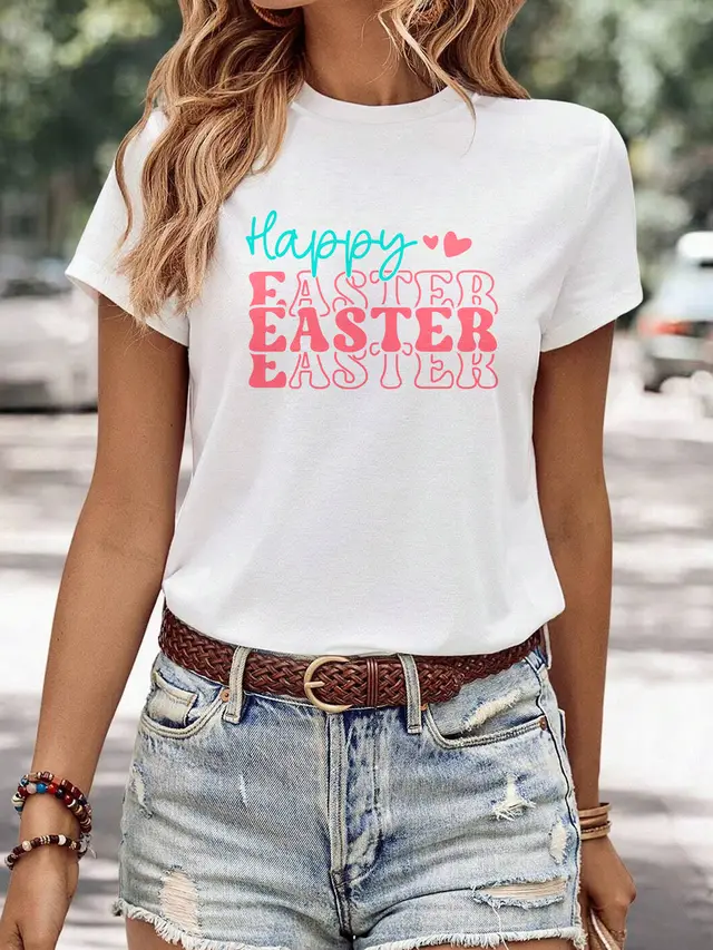 Women's Minimalist Printed Casual Round Neck Short Sleeved Shirt 2 Style - Shop at LoveMi