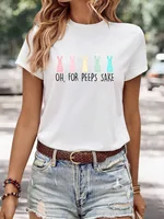 Women's Minimalist Printed Casual Round Neck Short Sleeved Shirt - 3 Style