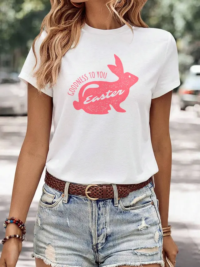 Women's Minimalist Printed Casual Round Neck Short Sleeved Shirt 5 Style - Shop at LoveMi