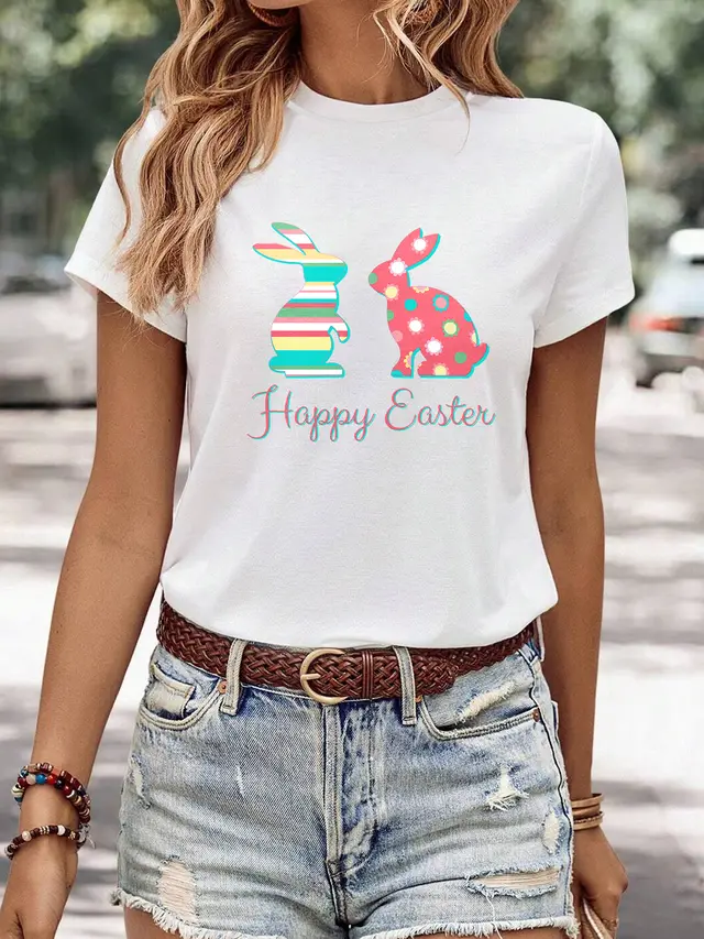 Women's Minimalist Printed Casual Round Neck Short Sleeved Shirt 6 Style - Shop at LoveMi