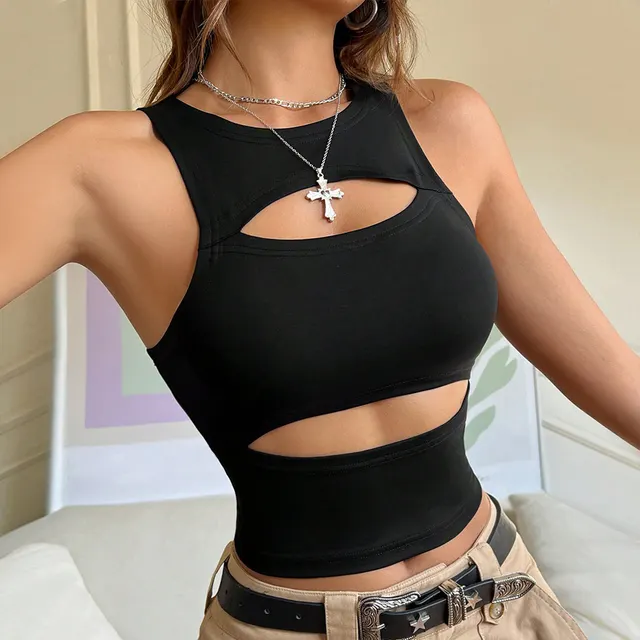 Women's Vest Hollow Out Outer Wear Short Sleeveless Top Black - Shop at LoveMi