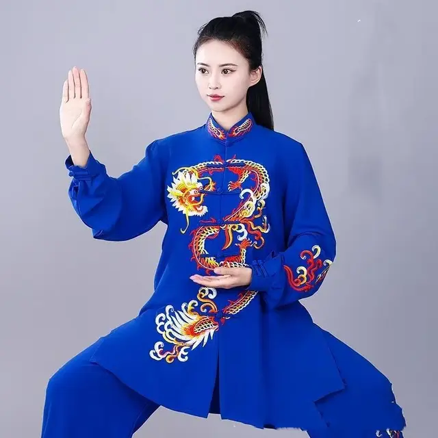 High end Tai Ji Suit Female Machine Embroidery Sapphire Blue - Shop at LoveMi