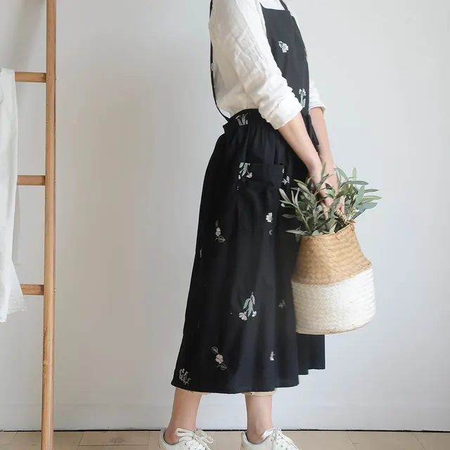 Household Cotton And Linen Waterproof Apron Qcx48 Black - Shop at LoveMi