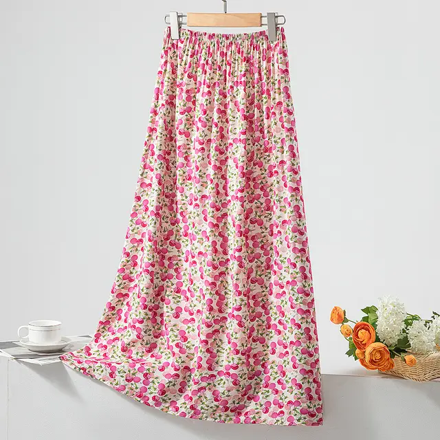 Women's Loose Sweet Cotton Silk Skirt Pink Litchi - Shop at LoveMi