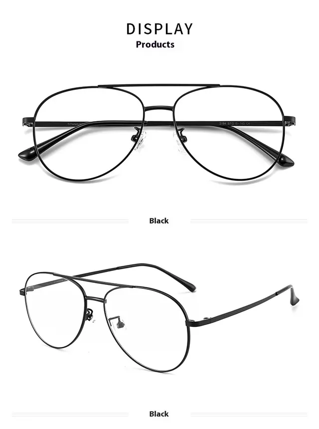 Ultra Light Pure Titanium Myopia Glasses Rim Retro Double Beam Plain Sunglasses Frame Black - Shop at LoveMi