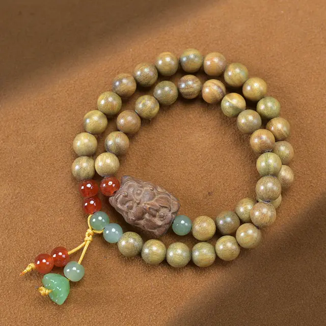Natural Green Sandalwood Bamboo Double Ring DIY Bracelet Fox Fairy Style - Shop at LoveMi