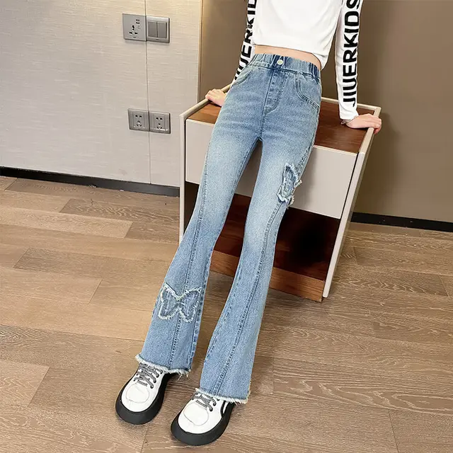 Denim Bell bottom Pants Casual Children Pants Butterfly Pants - Shop at LoveMi