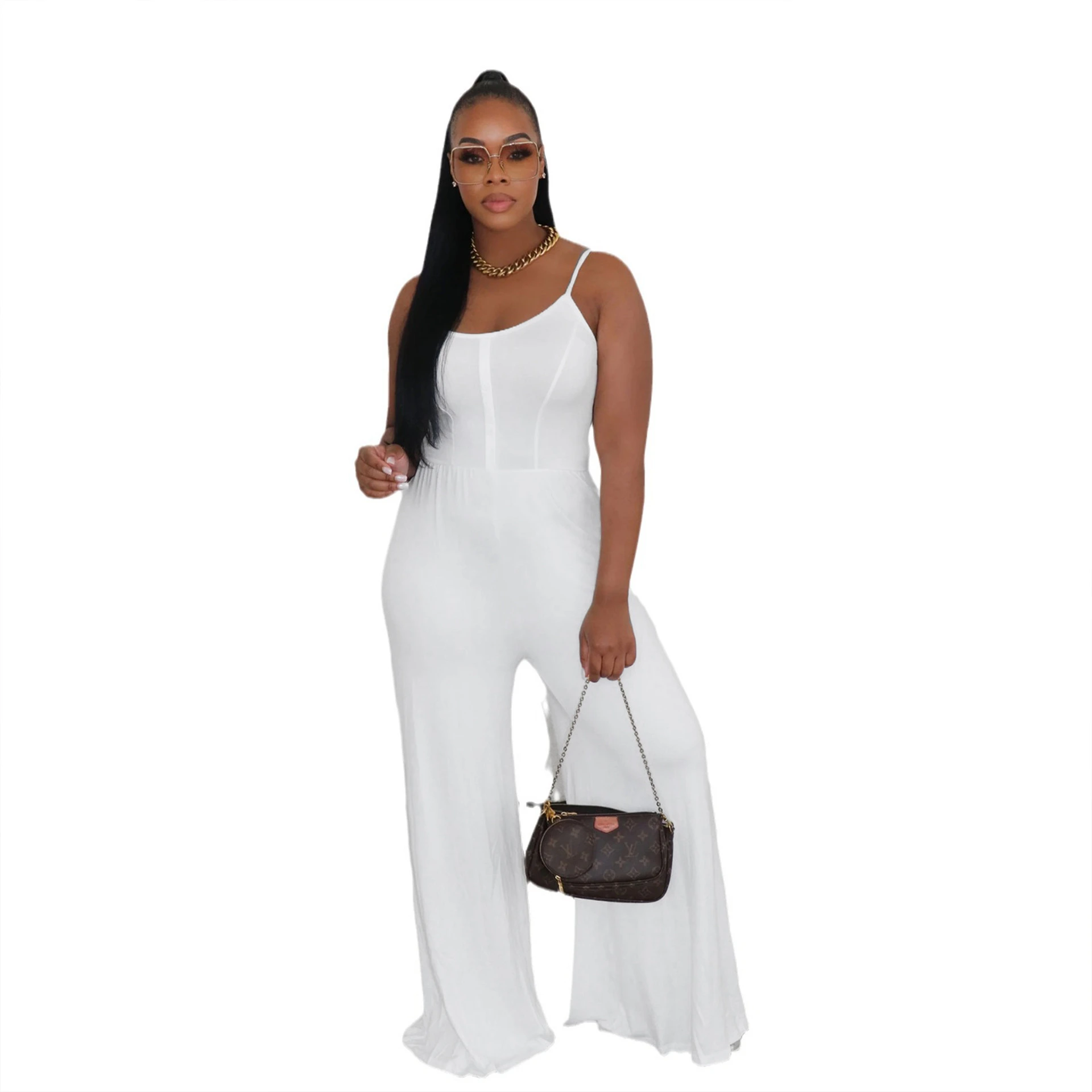 Sexy European And American Solid Color Sling One-piece - White