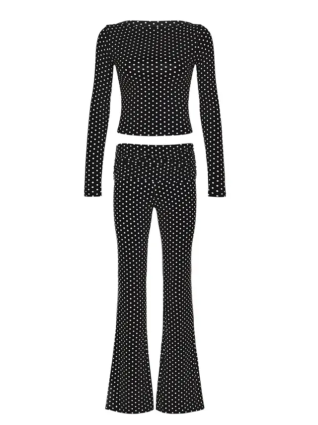 European And American Polka Dot Two piece Set Bootcut Pants Stretch Slim fit Printed Top Suit - Shop at LoveMi