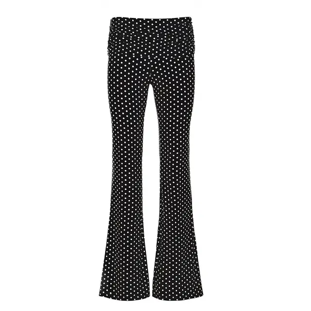 European And American Polka Dot Two piece Set Bootcut Pants Stretch Slim fit Printed Top Trousers - Shop at LoveMi