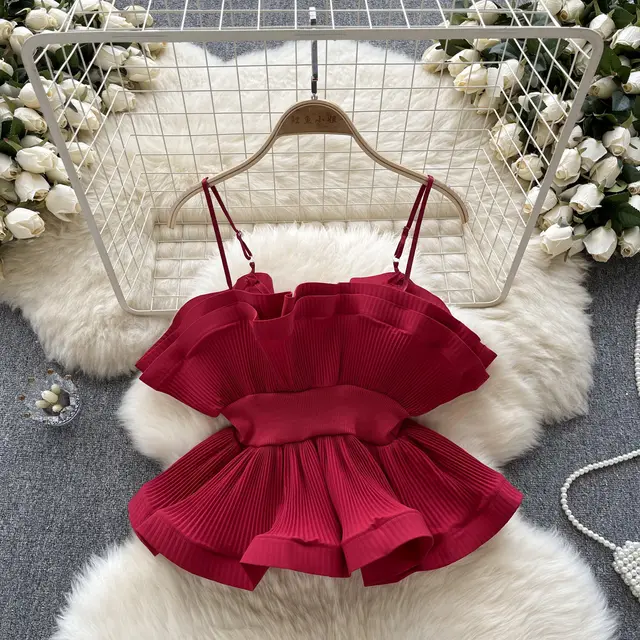 Vacation Style Suspender Top Women's Wear European And American Ins Wine Red - Shop at LoveMi