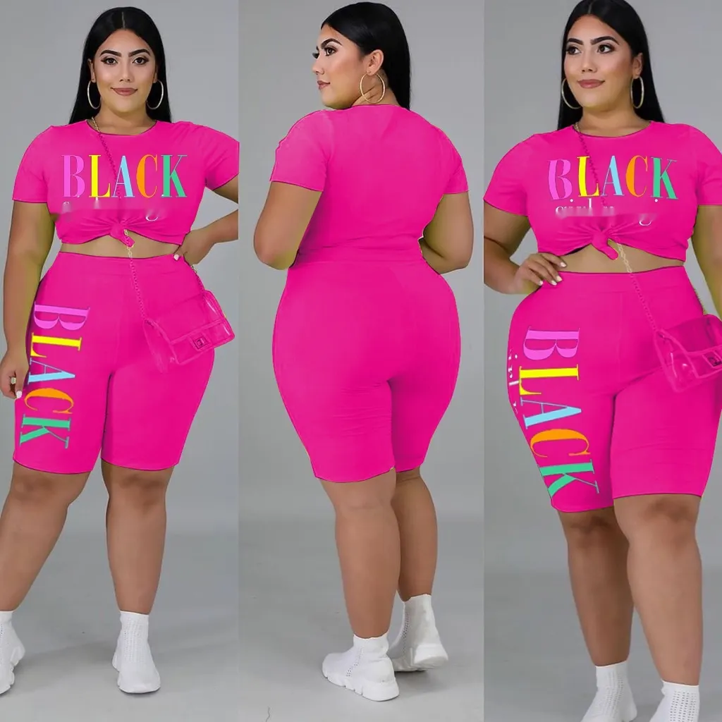 Letter Fashion Casual Plus Size Women's Clothing Suit - Rose Red