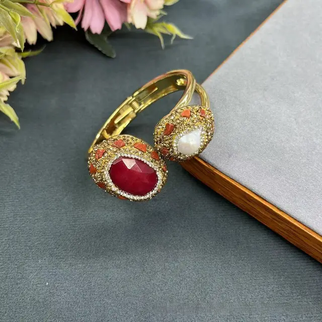 Fashion And Fully jewelled Design Color preserving Electroplated Natural Stone Bracelet Dark Red - Shop at LoveMi