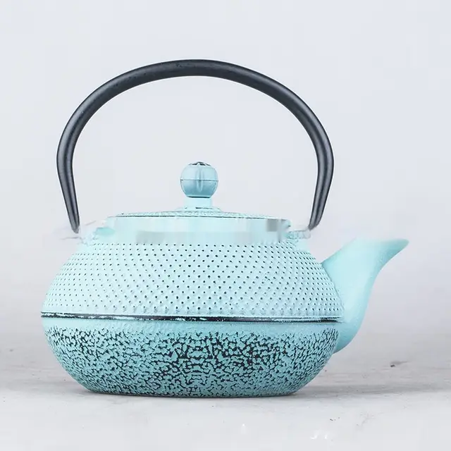 Creative Solid Color Cast Iron Kettle With Handle Sky Blue - Shop at LoveMi