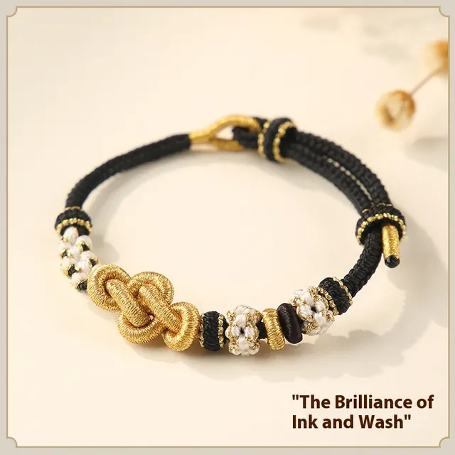 Ruyi Knot Peach Blossom Knot Carrying Strap Semi finished Products Wearable Gold Lucky Beads Black - Shop at LoveMi