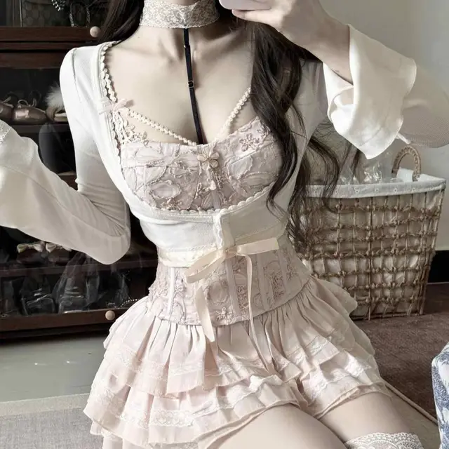 Fishbone Corset Strap Lace Cake Dress Early Autumn Set Fishbone Corset - Shop at LoveMi