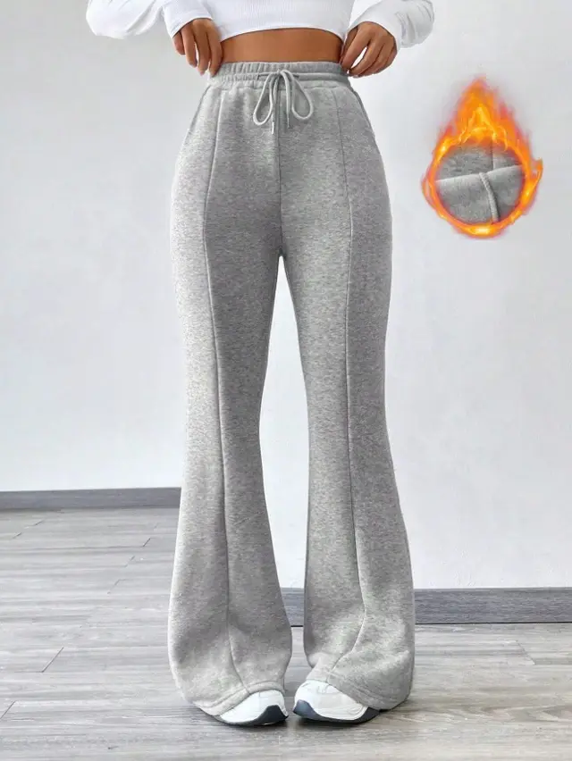 Women's Slightly Flared Casual Pants Comfortable Drawstring Stretch Fleece Sweatpants Light Gray - Shop at LoveMi