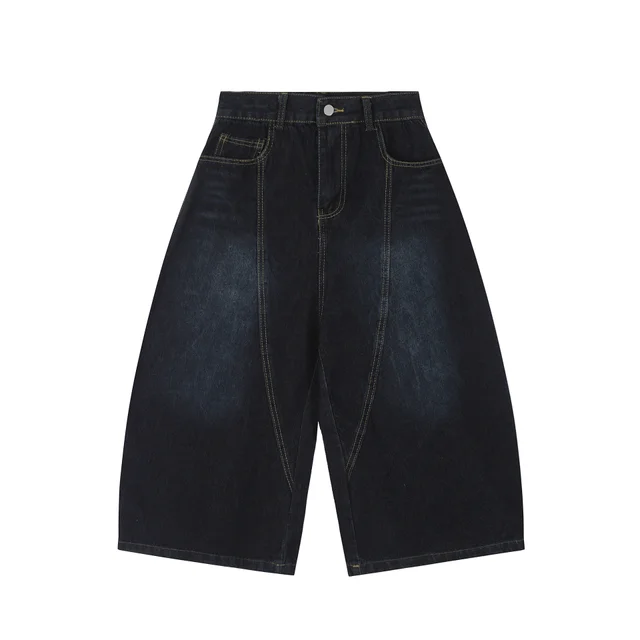 American Retro Loose Embroidered Washed Denim Trousers Blue - Shop at LoveMi