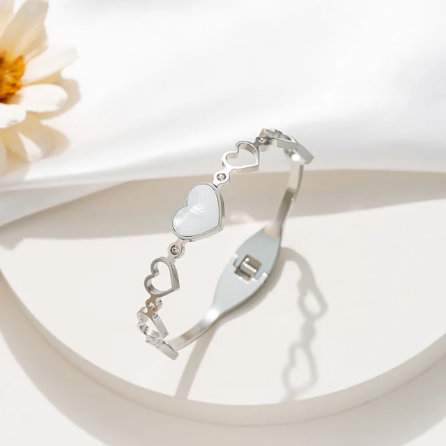 Women's Korean style Simple Hollow out Love Shell Titanium Steel Bracelet Silver - Shop at LoveMi