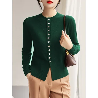 Spring And Autumn Slim Fit Slimming Cashmere Sweater Cardigan Green - Shop at LoveMi