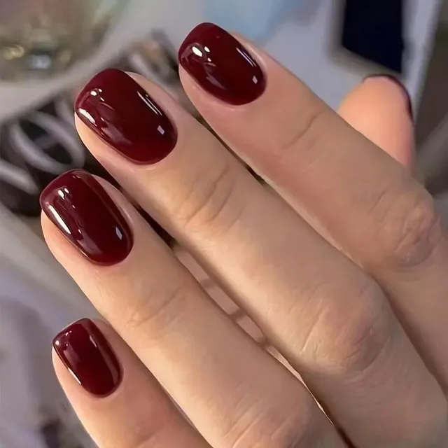 Solid Color Short Wine Red Wear Nail Finished Product Toolkit - Shop at LoveMi