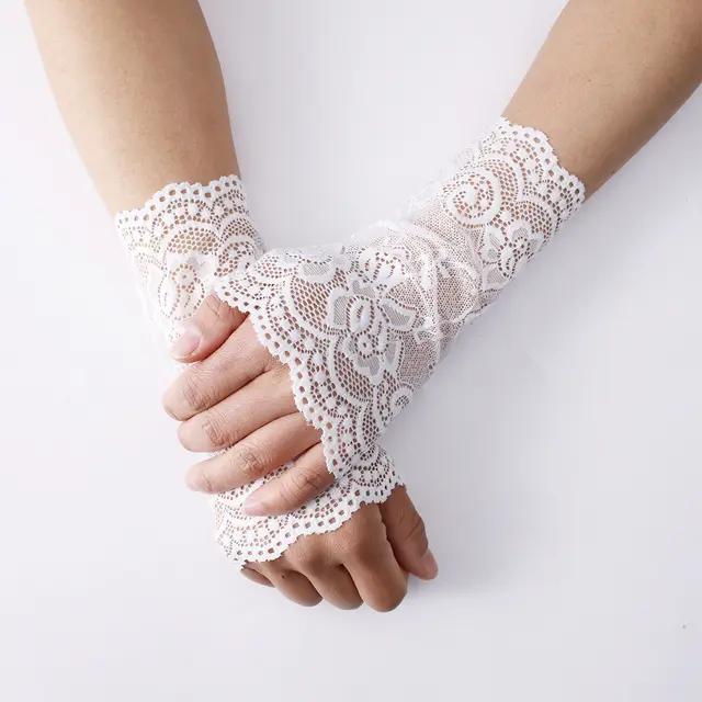 Summer Elastic Lace Short Gloves Sun Protection Driving White - Shop at LoveMi