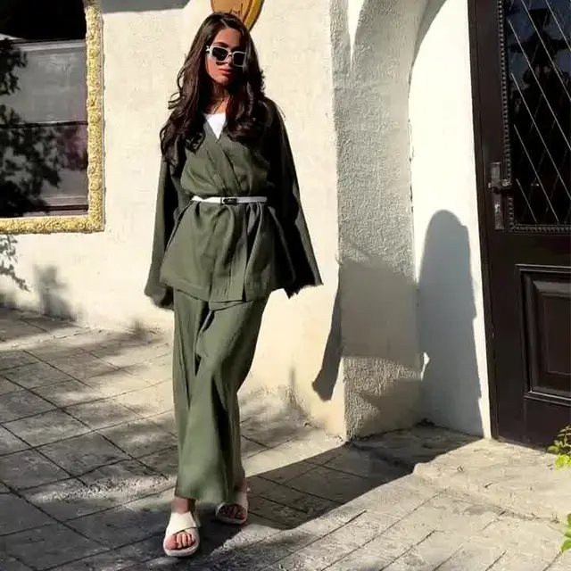 Lace up Waist controlled Top A Line Skirt Suit Army Green - Shop at LoveMi