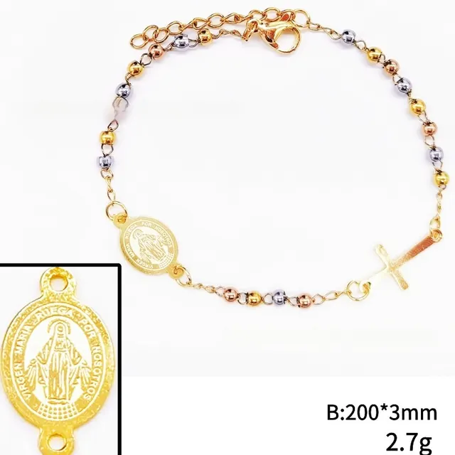 Stainless Steel Bead Cross Bracelet Jewelry Accessories Gold Steel Rose Three Colors 1 - Shop at LoveMi