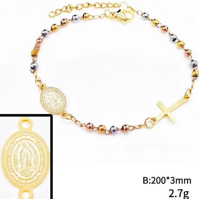 Stainless Steel Bead Cross Bracelet Jewelry Accessories Gold Steel Rose Three Colors 3 - Shop at LoveMi