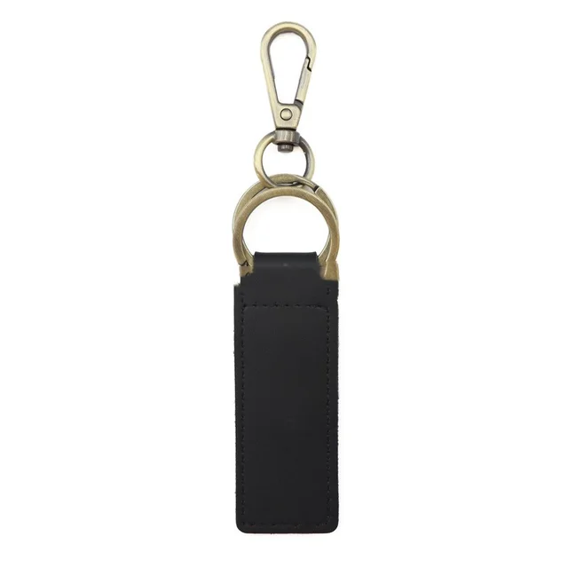 Solid Color Leather Double Ring Keychain Laser Engraving Black - Shop at LoveMi