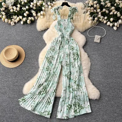 Travel Vacation Wear Jumpsuit Women's Summer Light Green - Shop at LoveMi