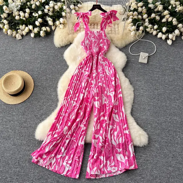 Travel Vacation Wear Jumpsuit Women's Summer Rose Red - Shop at LoveMi