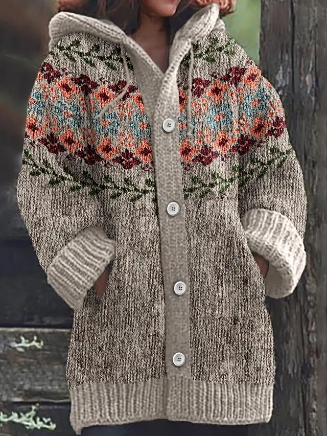 Retro Ethnic Print Women's Casual Cloak Coat Dz159965Llqkhaki - Shop at LoveMi