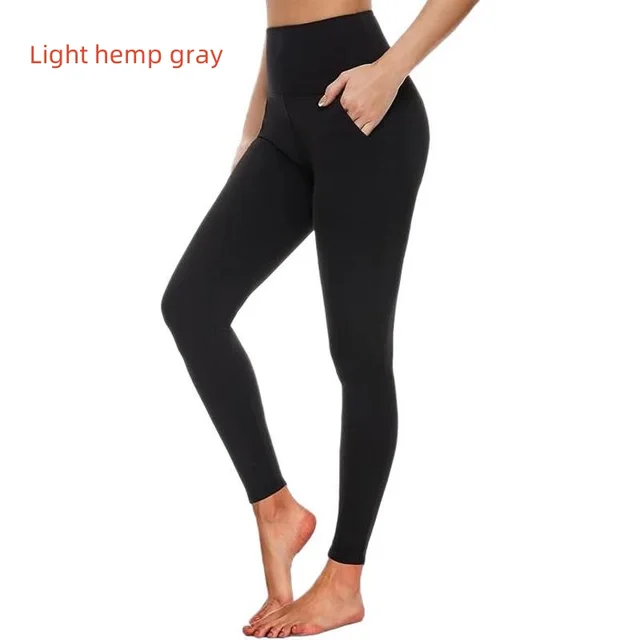 Women's Pocket Soft Belly Contracting High Elastic Slim High Waist Leggings Light Heather Gray - Shop at LoveMi